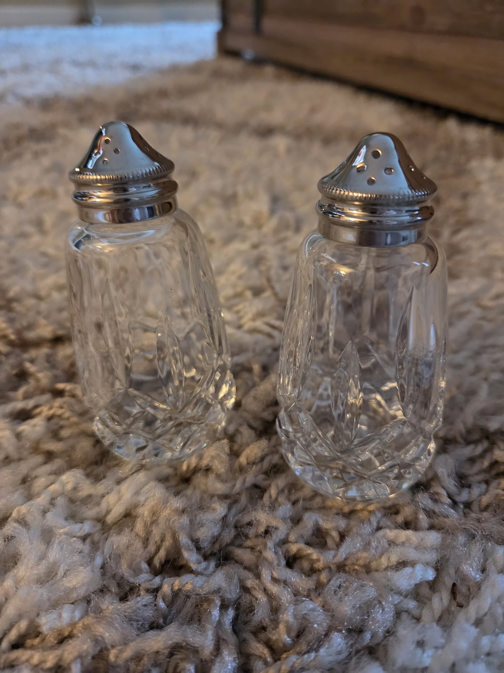 Waterford Clear Glass Crystal Salt and Pepper Shakers with Silver Tops